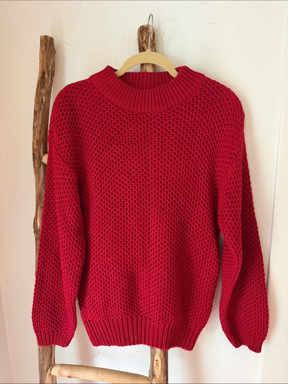 Vintage Moods Red Classic Chunky Cotton Blend Crewneck Sweater Medium Holiday